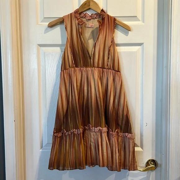 SAMANTHA TREACY Striped Deep V-neck Cocktail Dress - Picture 2 of 12